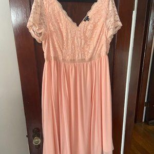 Peach Pink Sequin Lace Midi Dress